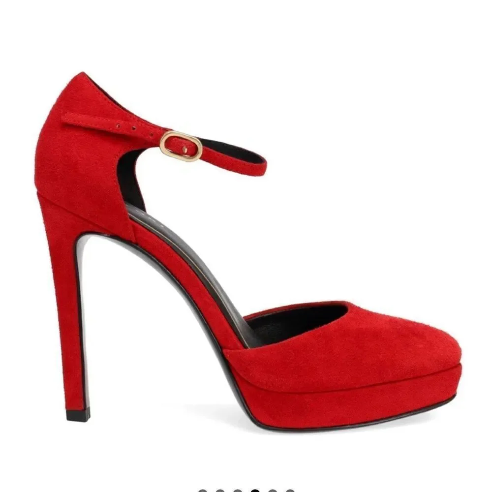 NWT Natori Red Suede Ankle Strap Heels - Brand  new in the box $275